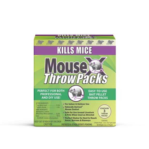 MouseX Throw Packs - Kills All Species of Rats and Mice - Pack of 3