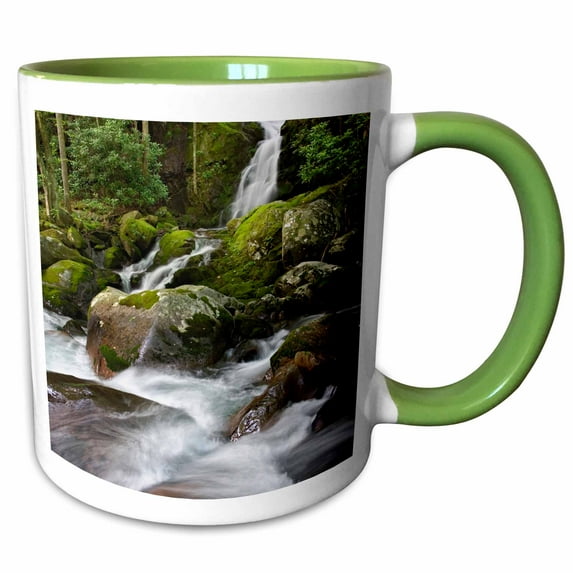 3drose, Mousecreek Waterfalls, Great Smoky Mountains, Nc - Us34 Aje0047 - Adam Jones, 11oz Two-tone Green Mug