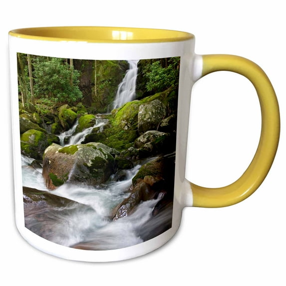 3drose, Mousecreek Waterfalls, Great Smoky Mountains, Nc - Us34 Aje0047 - Adam Jones, 15oz Two-tone Yellow Mug