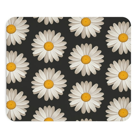 Mousepad White Daisies on Black Background Floral Desk Decor