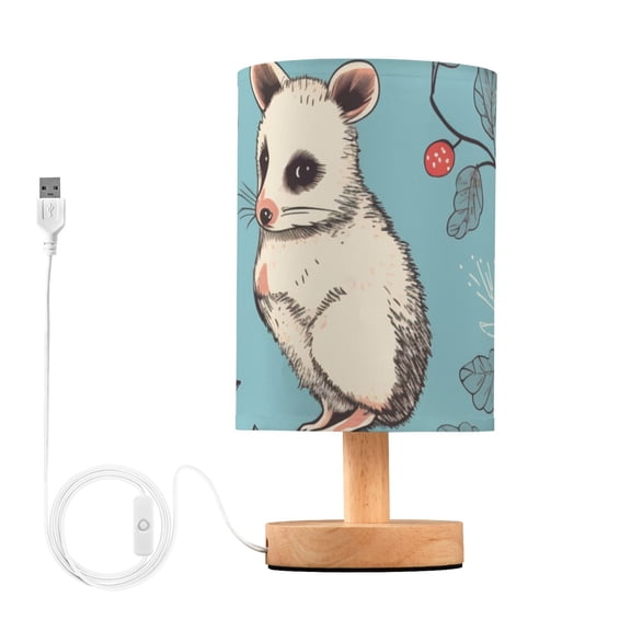 Mouses Fruits Leaves Table Lamp USB Bedside Desk Nightstand Lamp Printed Gifts Small Lamp Wood Base for Bedroom Living Room Kids Room College Dorm