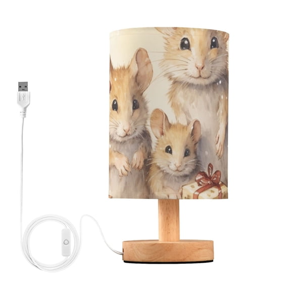 Mouses Gifts Christmas Tree Table Lamp USB Bedside Desk Nightstand Lamp Printed Gifts Small Lamp Wood Base for Bedroom Living Room Kids Room College Dorm