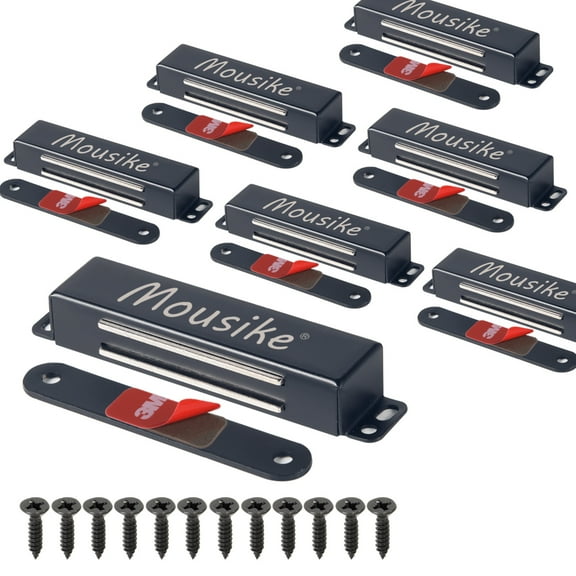 Mousike Magnetic Door Catch Heavy Duty 90lb Door Magnets with Strong Magnetic for Kitchen Cupboard Wardrobe Closet Cabinet Door Drawer Latch (Black 8 Pack))