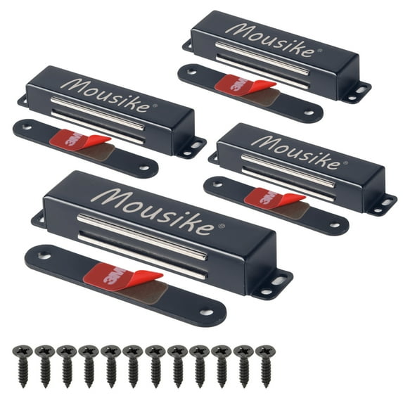 Mousike Magnetic Door Catch Heavy Huty 90lb Door Magnets with Strong Magnetic for Kitchen Cupboard Wardrobe Closet Cabinet Door Drawer Latch (Black 4 Pack))