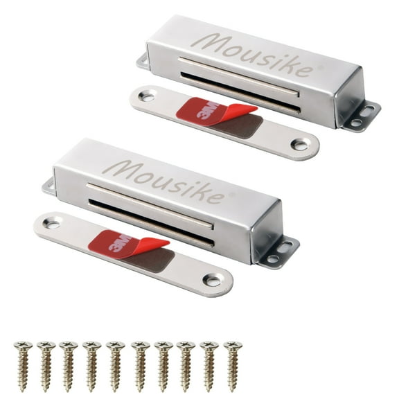 Mousike Magnetic Door Catch Heavy Huty 90lb Door Magnets with Strong Magnetic for Kitchen Cupboard Wardrobe Closet Cabinet Door Drawer Latch (Silver 2 Pack))