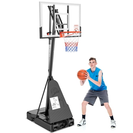 Mousport 54” Basketball Hoop One Step Height Adjustment Adjustable 8ft - 10ft Height with Two Wheels for All Age Outdoor Use