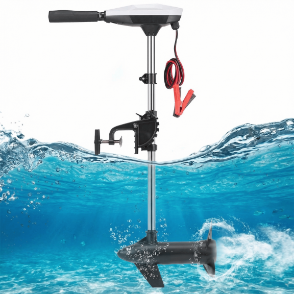 Mousport 55lb Thrust Trolling Motor 8 Speeds Electric Outboard Boat Motor with LED Battery Indicator and Telescoping Handle for Kayak Fishing Boats Freshwater white