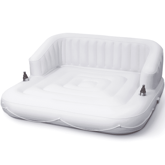 Mousport 70in Tanning Pool Lounger Float 2Person with Removable Sunshade InflatablePoolFloat for Family Friends Youths