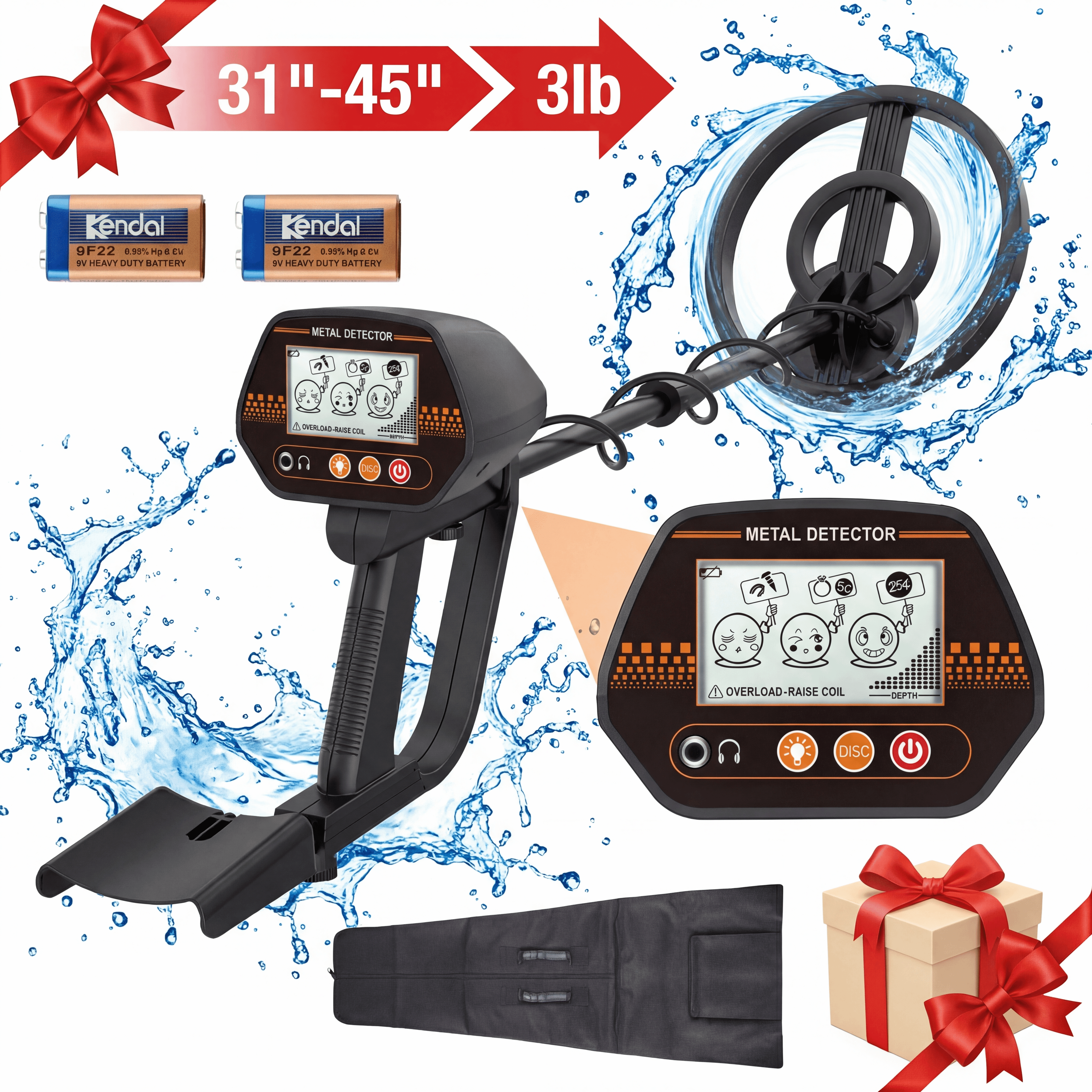 Mousport Metal Detector High Accuracy for Adults & Children,7.8" Waterproof Search Coil, Bigger LCD Display, Adjustable Length(24"-45"), Gift for Boys and Girls