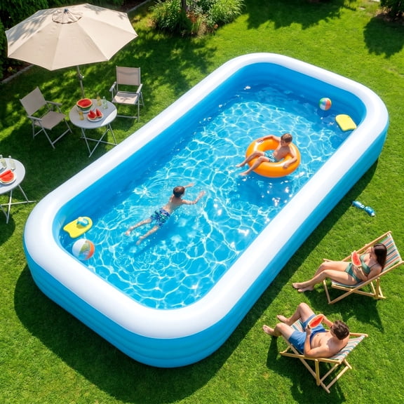 Mousport Large Inflatable Swimming Pool with Pump, 95"x56"x22" Big Family Blow Up Pool for Adults, Full-Sized Thickened Swimming Pool Fast Inflation & Drainage for Summer Water Party