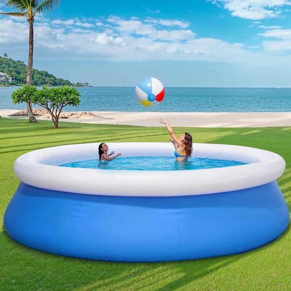 Mousport 10ft x 30in Round Inflatable Swimming Pool with Filter – Blue Fast Set Family Pool for Backyard Outdoor Summer Use
