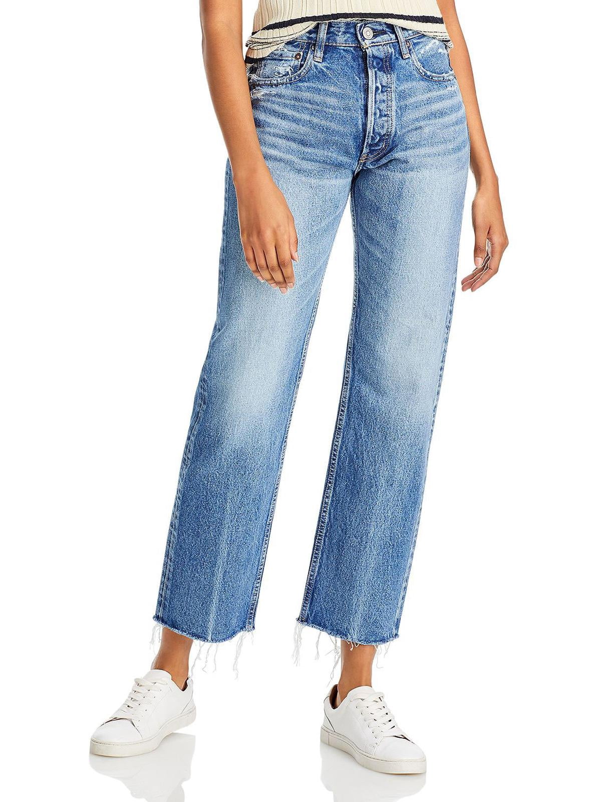 Cropped Distressed Straight Leg Jeans