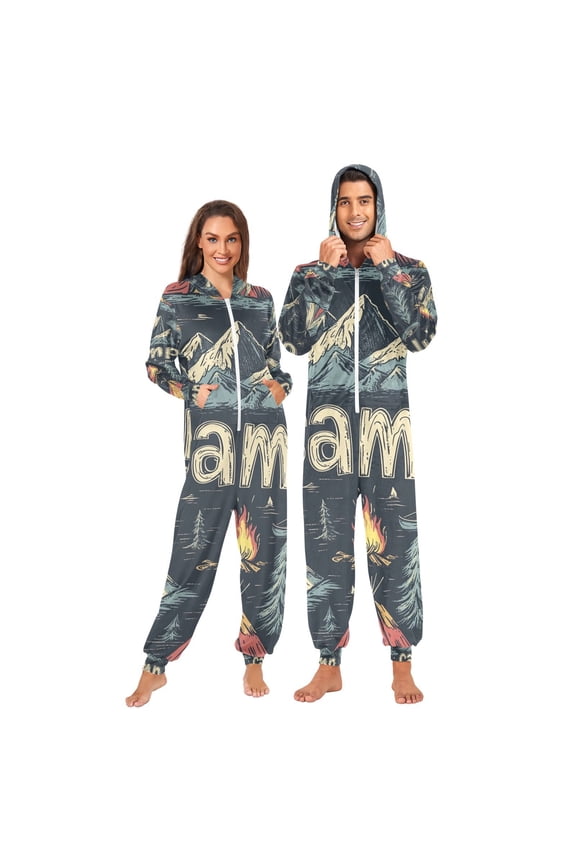 Moutain Camp Adult Onesie Pajamas Slim Fit Christmas One Piece Suit Pjs for Women and Men Hooded Zipper