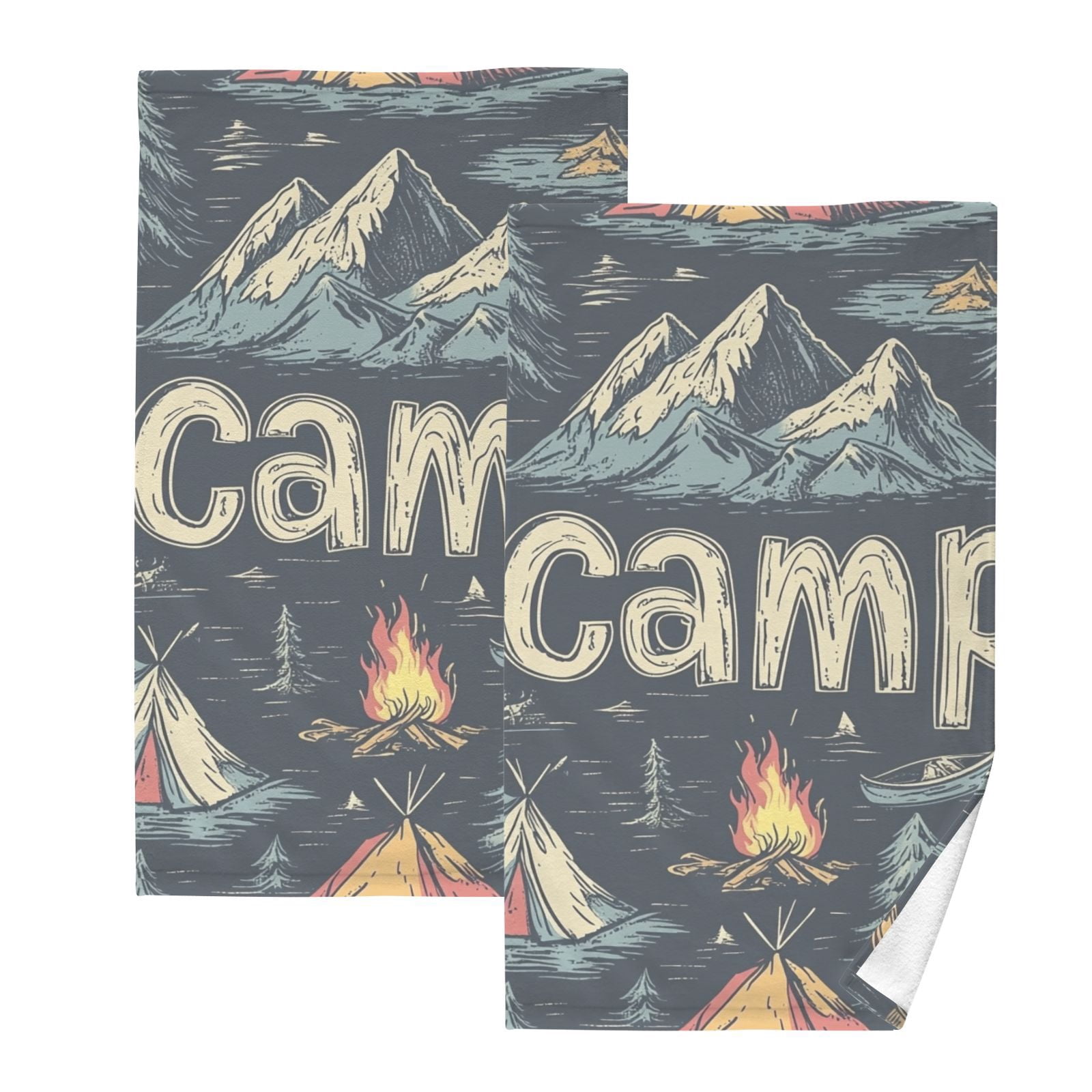 Moutain Camp Hand Towels Cotton Bath Towels Large Face Towels Absorbent for Bathroom 2 Packs