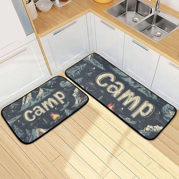 Moutain Camp Kitchen Mats Non Slip Standing Desk Mat Runner Rug Washable Kitchen Rugs for Floor 2PCS