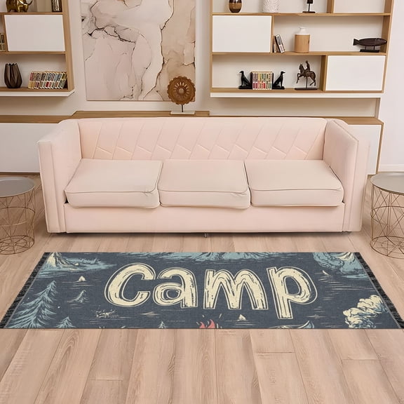Moutain Camp Runner Rug Non-Slip Area Rugs Linen Washable Non Shedding for Kitchen Bedroom Carpet