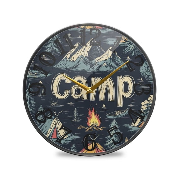 Moutain Camp Wall Clock 10 Inch Silent Non Ticking Battery Operated Easy to Read for Kitchen Living Room
