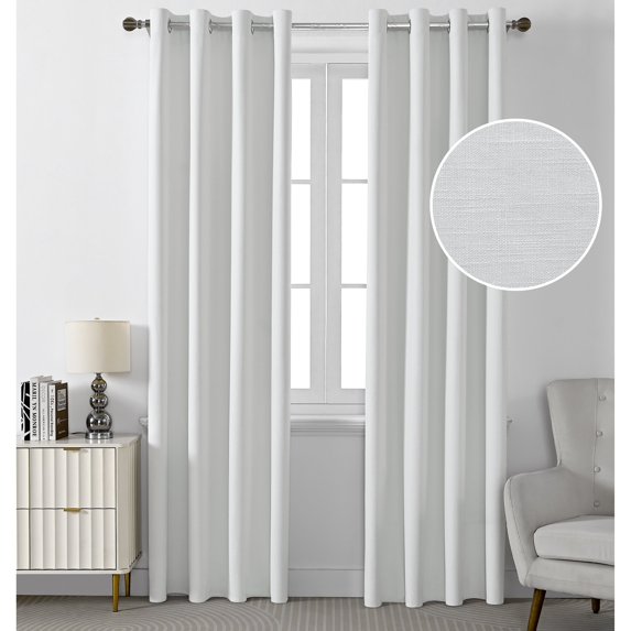 PHOENIGON 100% Blackout Curtains Linen Polyester Grommet Curtain Pair Waterproof Curtain Panel