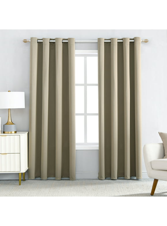 Moutainwind Solid Color Metal Grommet Blackout Thermal Curtain Panel (Set of 2),Beige,52"*84"