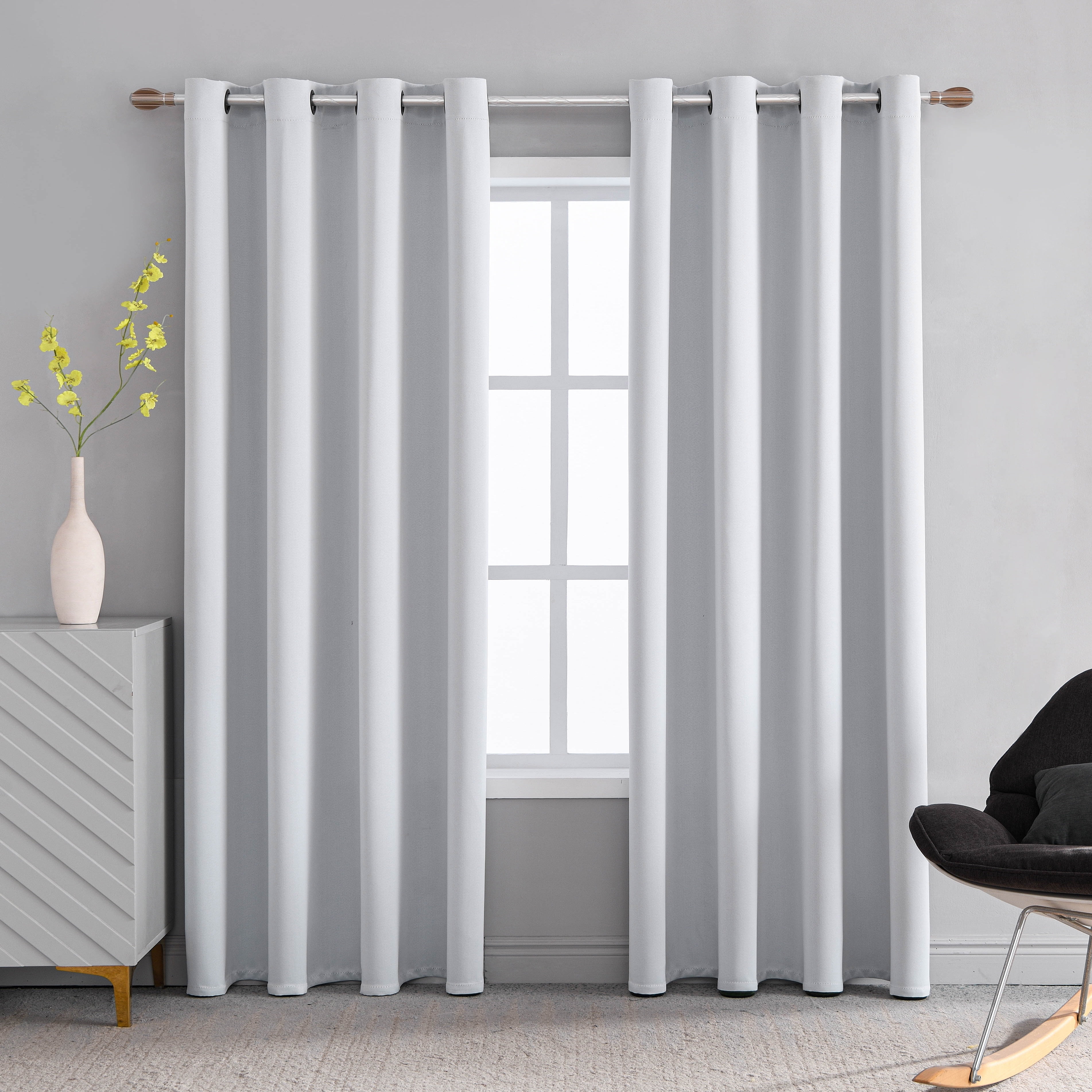 52 X 63 Inch Blackout Polyester Curtains with Grommets Grayish White - 2  Panels