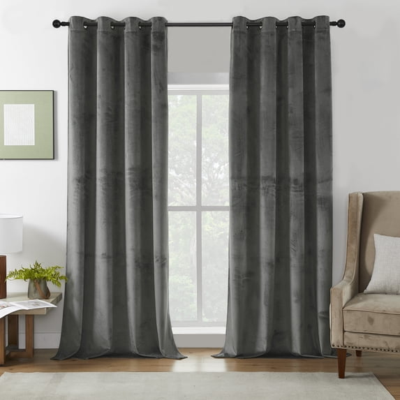 PHOENIGON Velvet Solid Color Metal Grommets Room Darkening Curtain Panels (Set of 2 )