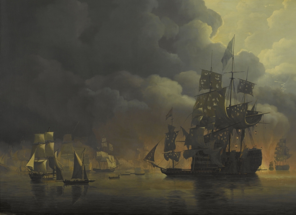 Mouth And Vice Admiral Jonkheer Theodorus Frederik Van Capellen Putting Out The Algerian Strongholds Canvas Art - (36 x 24)