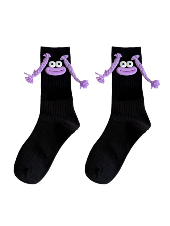Mouth Embroidery Socks With Braided Yarn Design Soft Cotton Novelty Socks For Women Casual Outfit