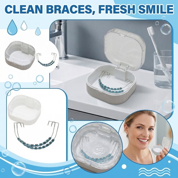 Mouth Guard Case, Small Plastic Case, Clear Plastic Box, Plastic Storage, 2X2 In, Blue Base, Daily Oral Care, Travel Carry, 1 Pc