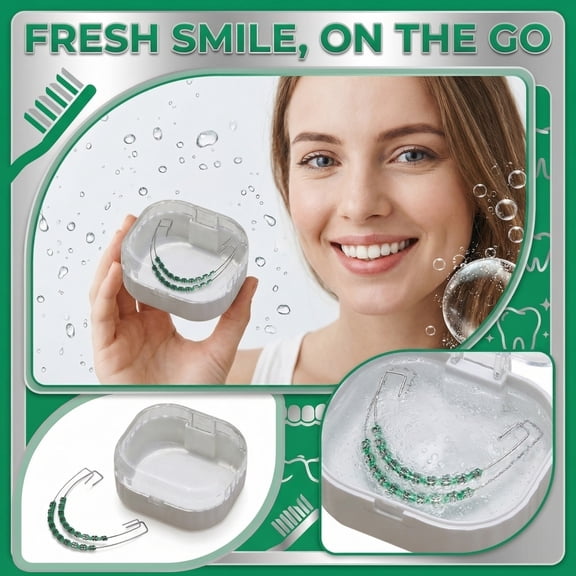 Mouth Guard Case, Small Plastic Storage Box, Clear Plastic Box, 2.5X2 In, Dental Appliance Holding, Daily Oral Care, Green Base, 2 Pc