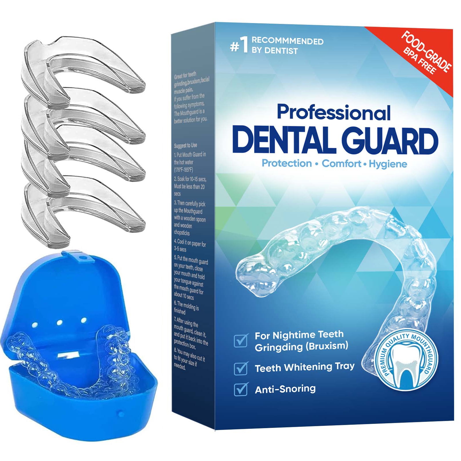 Dental Bite Anti Mouth Guard, Night Teeth Clenching Guards with Case(4Piece/2Sizes)