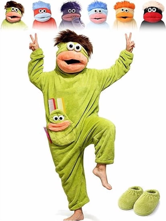 Mouth Monster Onesie for Adults - 2026 Funny Snuggly Fleece Pajamas, Hilarious Oversized Hood Design for Cozy Lounging at Home (M, Green)