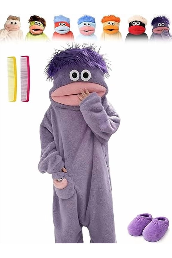 Mouth Monster Onesie for Adults - 2026 Funny Snuggly Fleece Pajamas, Hilarious Oversized Hood Design for Cozy Lounging at Home (M, Purple)