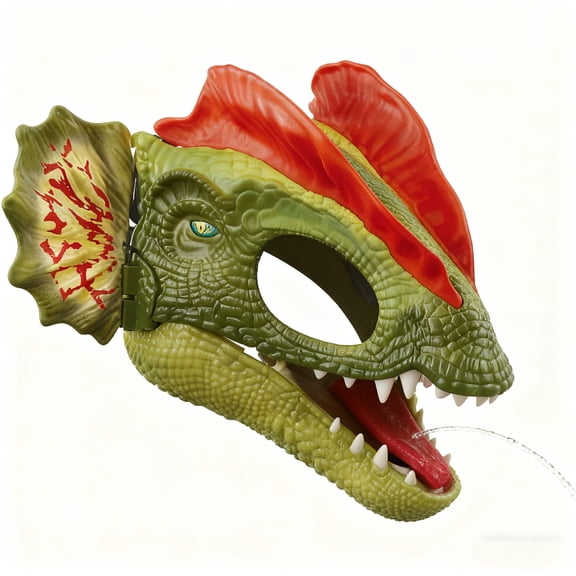 Mouth Movable Dinosaur Mask Launching Water Feature&Roaring Sounds,Hard Plastic Realistic Dino Head Mask,Halloween Dilophosaurus Costume for Role-Play Party,Christmas,Dinosaur Costume Headgear Gift