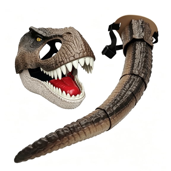 Mouth Movable Dinosaur Mask Tail Set,2Pcs Hard Plastic Realistic Dino Head Mask with Electric Wagging Tail,Halloween T-rex Mask for Role-Play Party,Christmas,Masquerade,Dino Toy Gift Idea