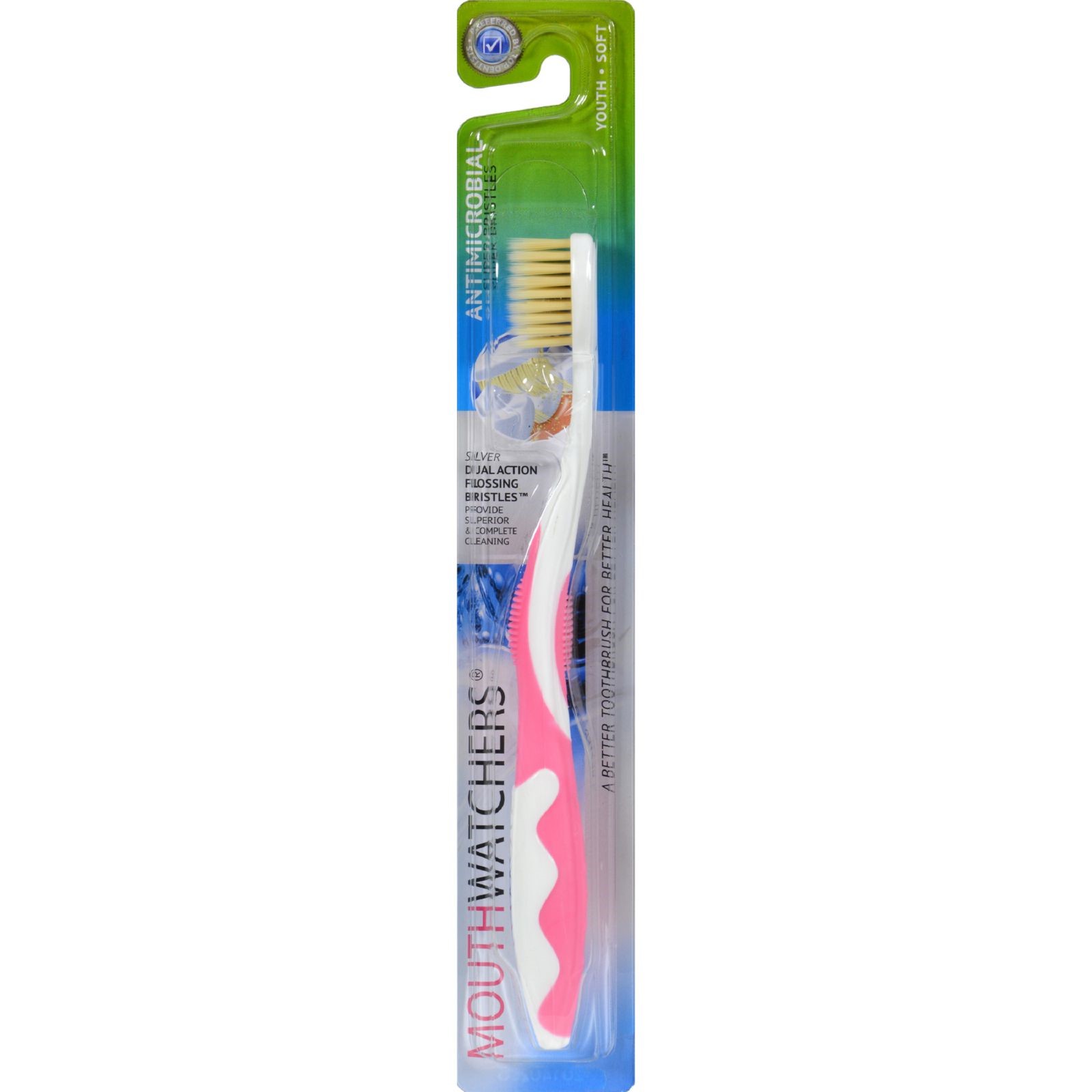 Mouth Watchers Antibacterial Youth Toothbrush, Pink - image 1 of 2