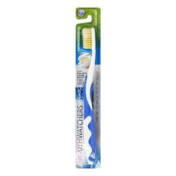 Mouth Watchers Antimicrobial Adult Soft Toothbrush, Blue, 1 Ea, 2 Pack