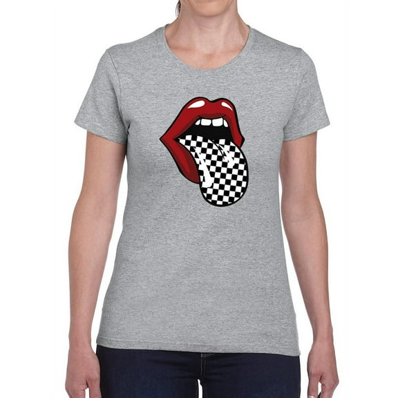 Mouth With Checkered Tongue Women T-Shirt, Female Small