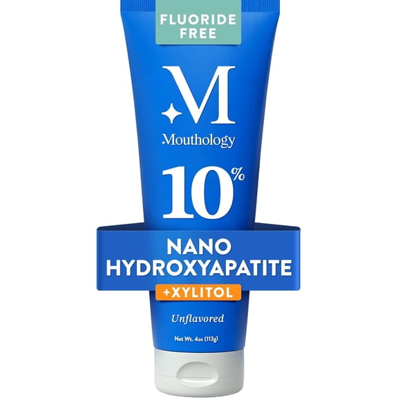 Mouthology 10% Nano Hydroxyapatite Toothpaste (Unflavored) Fluoride Free, Whitening*, Rod Shaped nHa, Xylitol Toothpaste for Adults, Enamel Care*, Sensitive Teeth*, SLS Free, 4oz (USA Made)