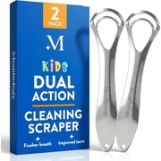 Mouthology Tongue Scraper for Kids 2 Pack, Stainless Steel Tongue Cleaner Reduce Bad Breath, Metal Tongue Scrubber for Children, Improve Oral Health