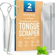 Mouthology Tongue Scraper with Case, Reusable Stainless Steel Tongue Cleaner for Adults, 2 Pack