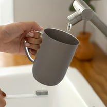 Mouthwash Cup with Handle | Wood Fiber Plastic Water Tumbler | Non-Slip Ergonomic Grip | Wide Mouth | Durable Lightweight | Gray Brown Options | 11x6x11cm | Single Pack | Home Hotel Use