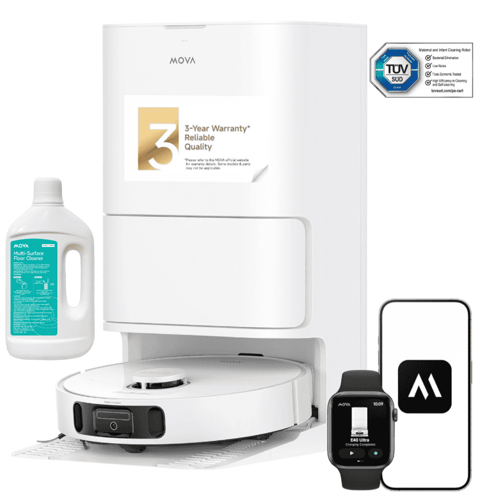 MOVA E Series E40 Ultra Robot Vacuum and Mop Combo Cleaner, All-in-One Station, Auto-Empty, Auto Washing & Hot Air Drying, 19kPa Suction, Extenable & Liftable Mop, 360°Obstacle Avoidance