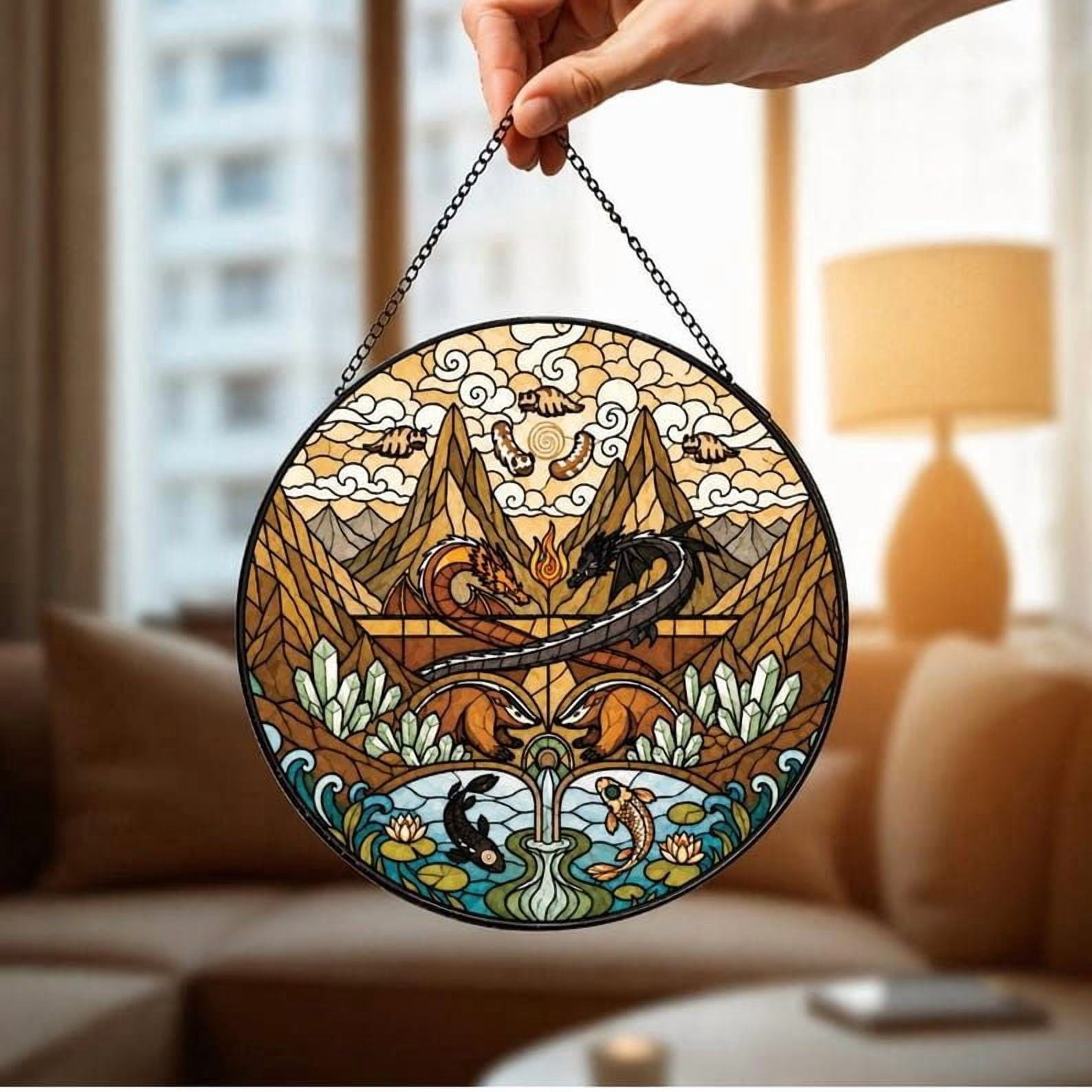 Movaax Dragon Yin Yang Stained Glass Suncatcher, Fantasy Koi Window ...