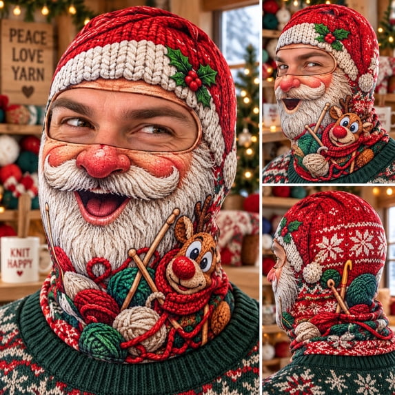 Movaax Knitting Santa Balaclava Face Cover, Adult Unisex Cozy Winter ...