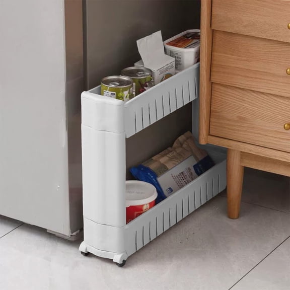 Movable 2-Tier Storage Shelf | White Plastic Organizer for Kitchen, Bathroom, Living Room | 54x12x40cm Space-Saving Rack