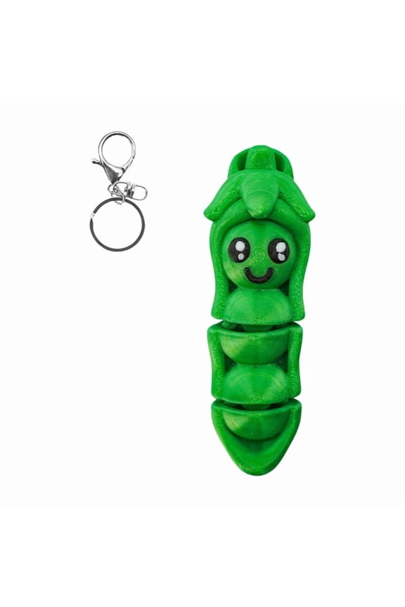 Movable 3D Printed Pea Pod Cartoon Keychain Plastic Keyring Novelty Decor Gift Playful Bag Charm For Students Adults