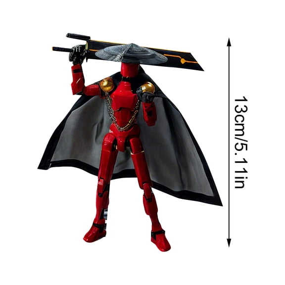 Movable 3D Printed Robot Figurine Red Flexible Articulated Collector Model with Legendary Gear Set for Home Office Decor