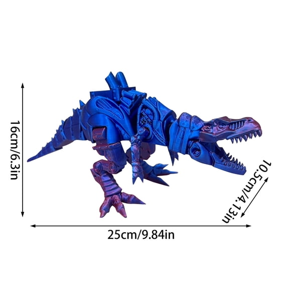 Movable 3D Printed Steam Tech Dinosaur Figurine 25Cm, Articulated Mechanical Creature Model for Car Dashboard and Room Decoration, Black Red Steampunk Style