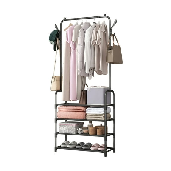 Movable Assembled Garment Rack - 3-Tier Storage Shelf for Shoes/Hats/Bags, Bedroom Wardrobe Hanging Organizer (160x60x26cm)