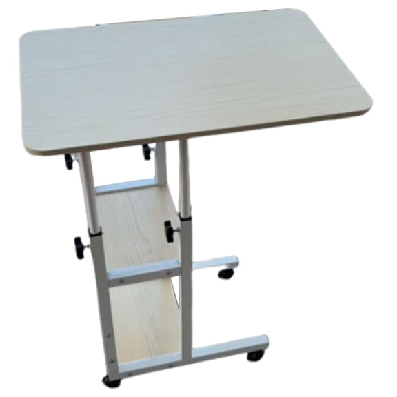 Movable Bedside Table Laptop Desk Storage Shelf Height Adjustable Wood Iron for Dormitory Bedroom Living Room
